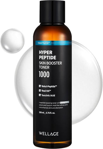 WELLAGE Hyper Peptide Skin Booster Face Toner - Korean Facial Astringent for Anti-Aging, Wrinkle Improvement, Elasticity Enhancement with Botul-Peptide, K-Beauty Skincare, 6.76 fl.oz.