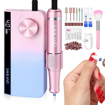 SAVILAND Portable Electric Nail Drill: 40000 RPM Rechargeable Electric Nail File for Acrylic Nails Professional with Ceramic Corn Head Nail Drill Bits for Nails Manicure Tools & Pedicure Kit Salon Use