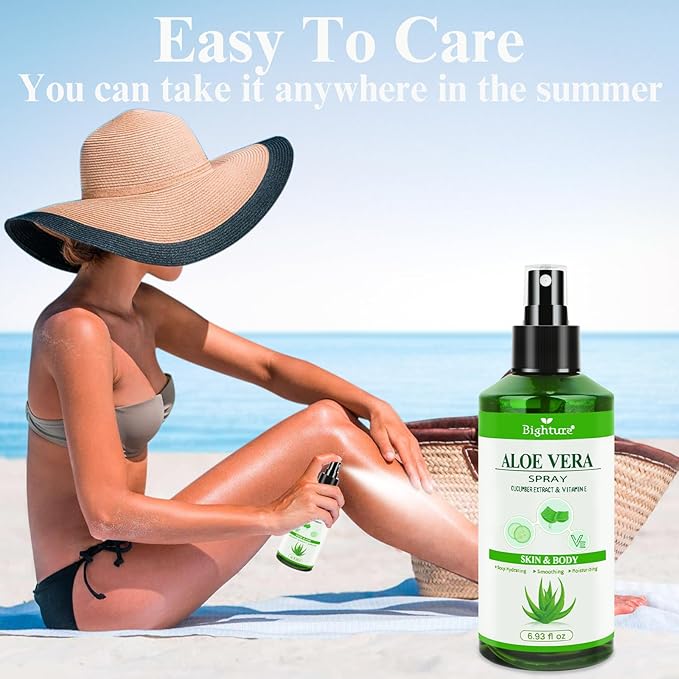 Aloe Vera Spray from Freshly Cut Pure Aloe, Aloe Vera Spray for Skin& Hair, Aloe Vera Spray for Sunburn Relief, 6.93oz, Absorbs Rapidly, Infused wirh Cucumber Essence