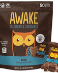 AWAKE - Caffeinated Chocolate Bites - Milk Chocolate, 50 Bites - 50mg Caffeine - Individually Wrapped Energy Bites - Coffee Alternative - Fairtrade, Gluten Free, Non GMO - 0.48oz