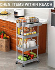 Goovilla 4 Tier Rolling Utility Cart Organizer with Removable Drawer, Stable and Sturdy Grey Rolling Storage Carts with 2 Lockable Wheels for Bathroom, Kitchen, Snack, Craft, Makeup, Baby Essentials
