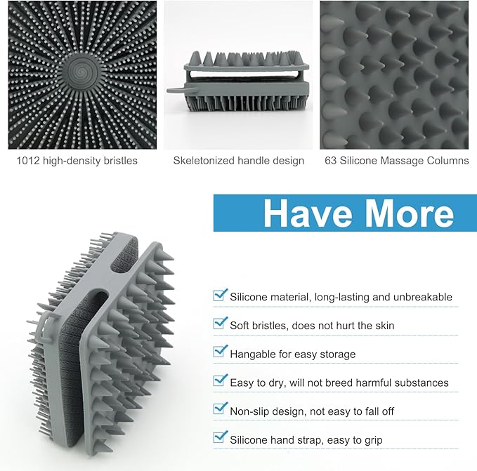 Silicone Body Scrubber Men, Dual-Sided Design Exfoliating Body Brush Buffer Scrubber and Scalp Massager, Shower Scrubber for Body, Silicone Loofah, Ergonomic No-Slip, Easy to Clean (Grey)