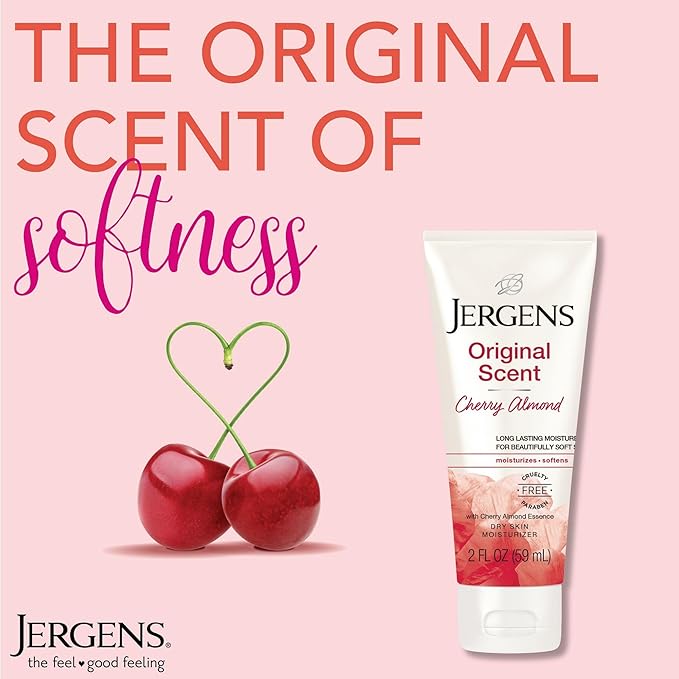 Jergens Original Scent Dry Skin Body Lotion, Hand and Body Moisturizer, Cherry Almond Essence, Dermatologist Tested, 2 Oz, Pack of 20