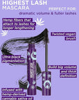 Pacifica Beauty, Highest Lash Chronic Volume Mascara, Black, Lash Lift + Conditioning, Vitamin B + Coconut, Silicone, Sulfate + Paraben Free, Vegan and Cruelty Free