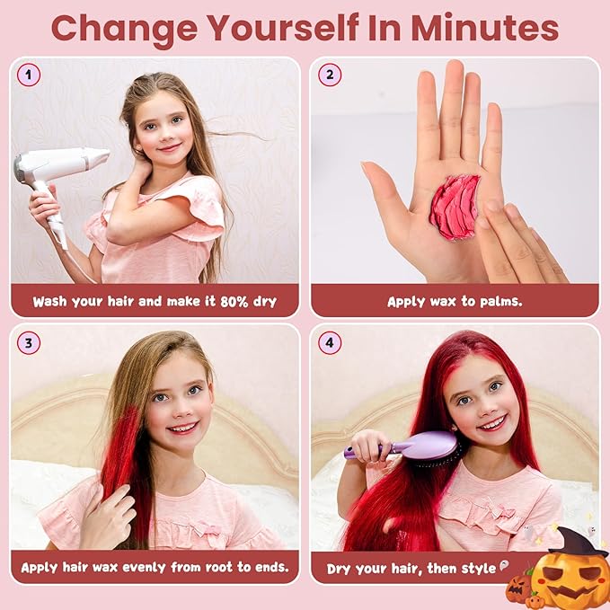 Temporary Red Hair Color Wax for Kids, Washable Colored Hair Styling Mud, Women Men Style Dye for Girls Boys Teens, Instant Hair Coloring Gel Cream for DIY Cosplay Halloween Children's Day
