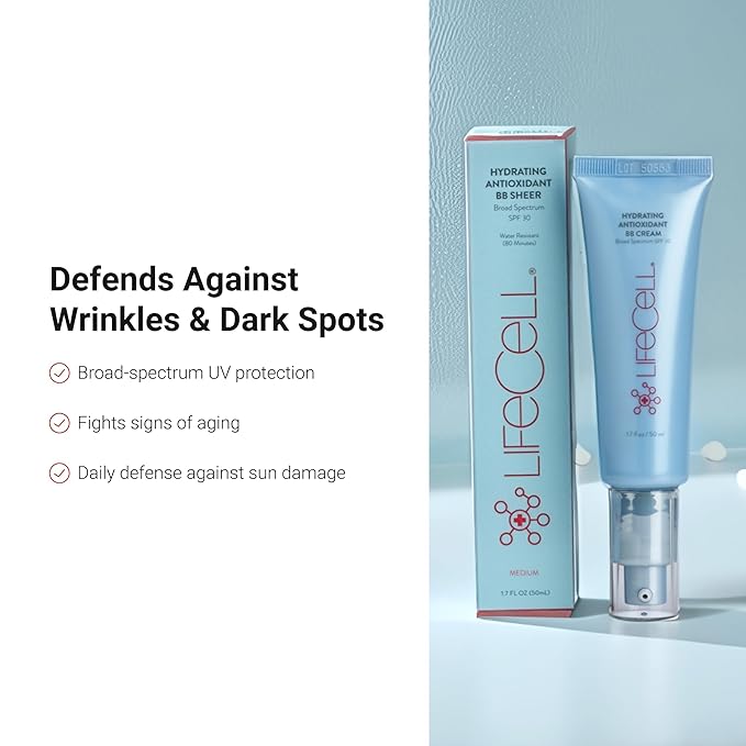 LifeCell All-In-One Anti-Aging Illuminating Tinted Moisturizer with SPF 30 | Antioxidant | Hydrating Lightweight Foundation, Blocks UV Rays,(1.7 oz, Sheer)