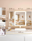 Makeup Mirror with Lights,Featuring 3 Adjustable Color Modes, Smooth Long-Press Brightness Adjustment (1%-100%), and 1x/2x/3x Magnification, Rechargeable (Ivory White)