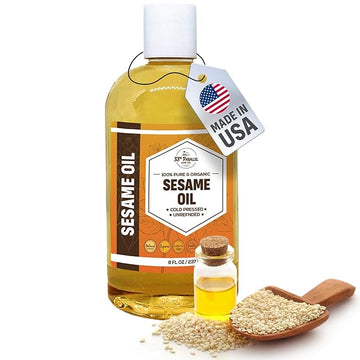 ORGANIC SESAME OIL (8 oz) Premium Cold Pressed Unrefined | 100% Pure Sesame Oil for Skin, Face, Hair, Soap Making | Carrier for Essential Oils | Available in Bulk | 8 FL OZ