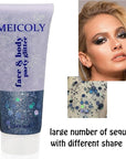 MEICOLY Black Glitter, Professional Body Paint, Mermaid Sequins Eye Glitter for Halloween Cosplay SFX Makeup, Chunky Face Gel for Women and Kids, 50ml