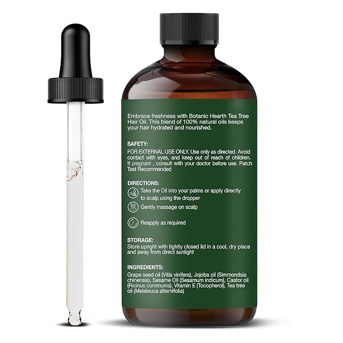 Botanic Hearth 100% Pure Tea Tree Oil For Hair Growth | Infused with Jojoba & Grapeseed Oils | Hair Oil Repairs Dry Damaged Hair, Strengthening, Healthier - Hair Tonic, 2.0 fl oz