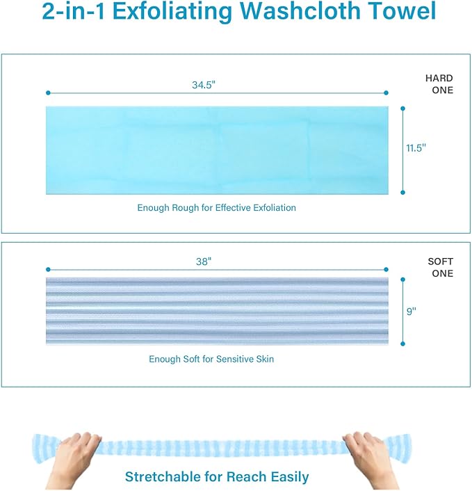 Yiclick 2 Pack Exfoliating Washcloth Towel - Exfoliating Body Scrubber Exfoliator, Loofah Sponge Wash Cloth, Korean & Japanse & African Net Sponge Rag - Back Scrubber Washer (Blue)