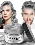Temporary Silver Gray Hair Spray Color Wax 4.23 oz, Instant Natural Hairstyle Cream Dye, Disposable Coloring Mud for Men Women Youth, Grey Styling Pomades, Party Cosplay DIY Halloween