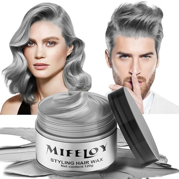 Silver Gray Temporary Hair Color Wax, Instant Natural Hairstyle Cream Dye, Grey Styling Pomadesfor Men Girls Women Youth, Disposable Coloring Mud for Party Cosplay DIY Halloween