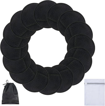 SUNLAND Reusable Makeup Remover Pads for Face,Eyes,Lips 16 Pack Microfiber Face Cleansing Gloves Washable with Laundry Bag and Travel Bag Rounds Toner Pads (Round 3.15inchx16, Black)