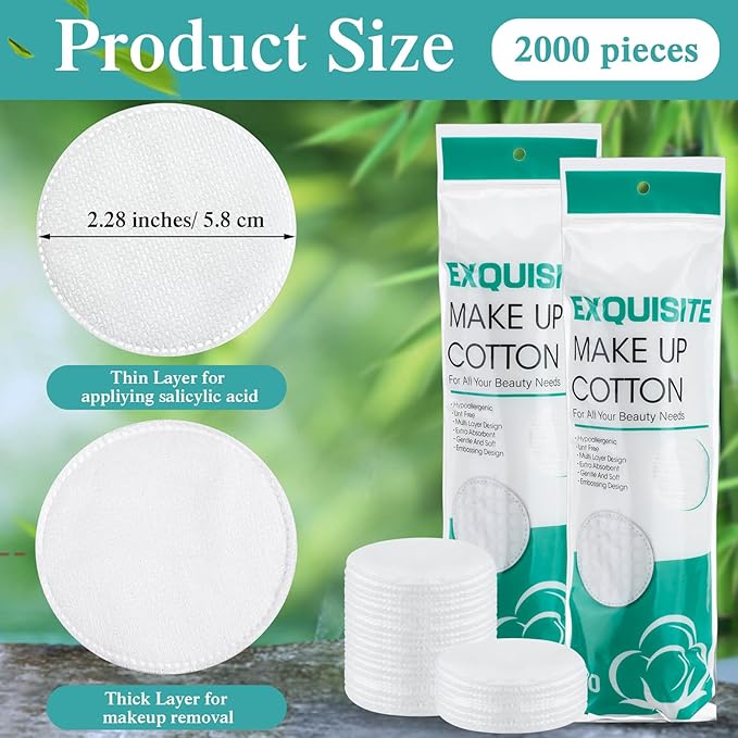 Maxcheck 2000 Pcs Cotton Rounds Bulk Exfoliating Rounds for Face Makeup Remover Cotton Facial Pads for Face Makeup Removal Toner Pads