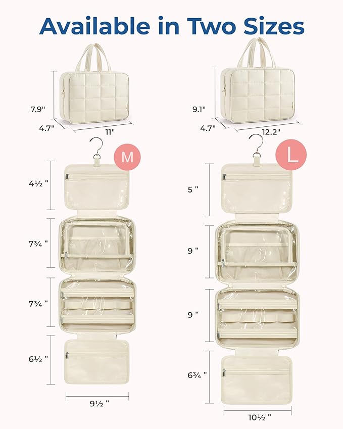 BAGSMART Travel Toiletry Bag with Jewelry Organizer, Hanging Travel Bag for Toiletries, Puffy Makeup Cosmetic Bag Organizer, Carry-on Travel Accessories Essentials, Purple-L