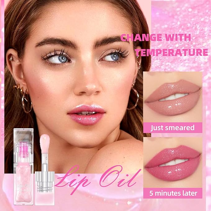 Erinde Magic Color Changing Lip Oil, Moisturizing Lip