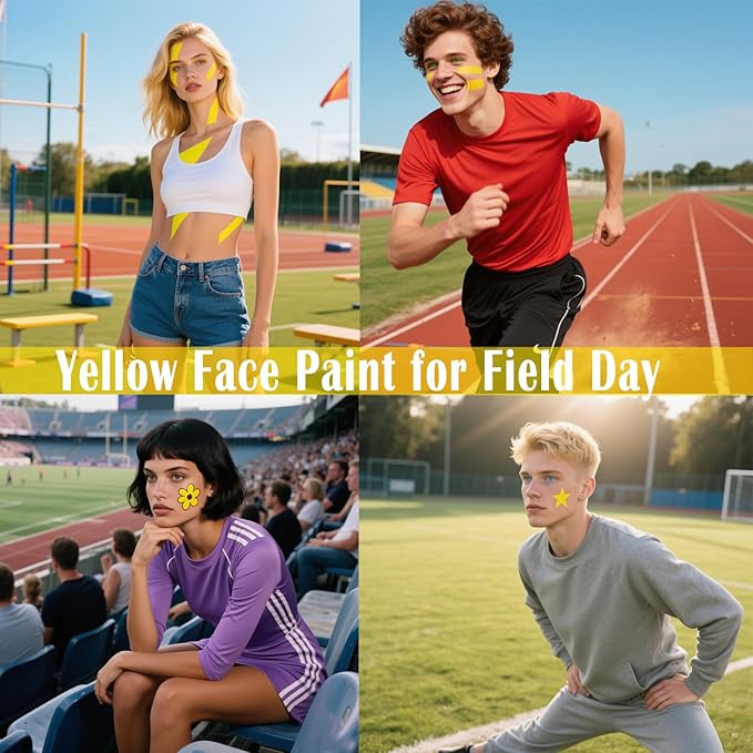 MEICOLY Yellow Face Paint Stick for Halloween SFX Lion Tiger Cosplay Makeup,Yellow Body Paint Stick for Field Day,Face Painting for Adults Kids,Waterproof Eye Black Baseball Softball Football Lacrosse