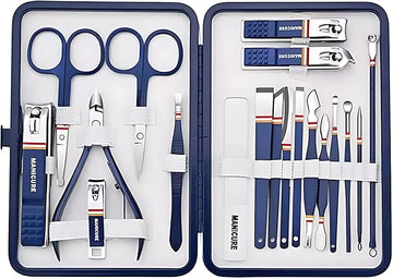 Nail Clippers Set - 19 Piece Manicure & Pedicure Kit, Stainless Steel Fingernail & Toenail Tools with Luxurious Travel Case for Men & Women