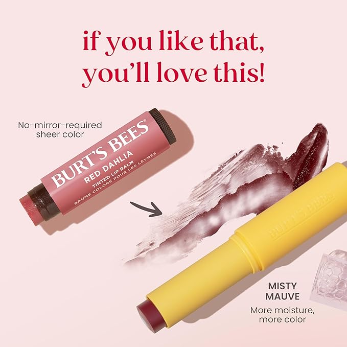 Burt’s Bees Tinted Boosted Balm, Misty Mauve, Hydrating Tinted Lip Balm with Vitamin C, E, and F Core, 24 Hour Lip Moisturizer with Responsibly Sourced Beeswax, 100% Natural Origin, 1 Count, 0.16oz