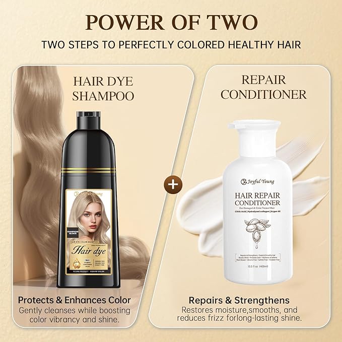 Natural Hair Dye Shampoo 3 IN 1, Gray Hair Coverage, Vegan, Ammonia-Free & Paraben-Free Hair Coloring Shampoo for Women & Men, Beard Dye for Men, Nourishing Gentle (CHAMPAGNE BLONDE)