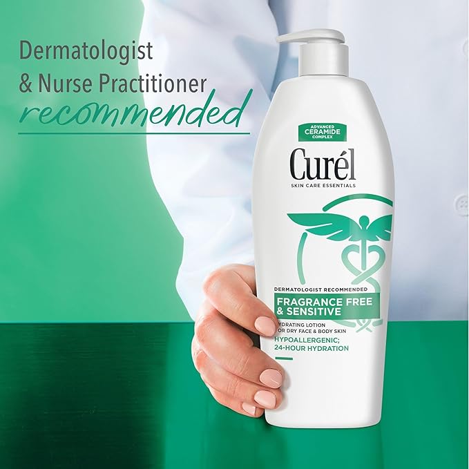 Curel Fragrance Free Lotion, Sensitive Hypoallergenic Lotion for Dry Skin, Dermatologist Recommended, 20 Oz, Pack of 4