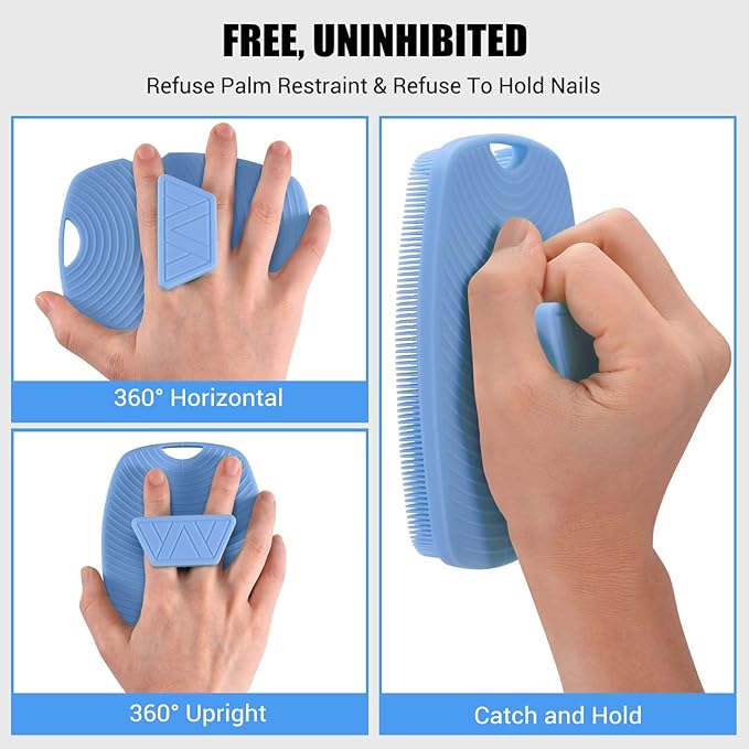 Zinc Infused Silicone Body Scrubber for Shower,Food-Grade Handheld Cleansing Skin Brush, Gentle Exfoliating and Lather Well - Azure