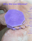 iTokGoK® Premium Silver-Infused Dual-Sided Design 2-in-1 Silicone Body Scrubber for Shower,Body Brush Buffer Scrubber for Men and Women for All Skin, Ergonomic No-Slip Handle, Easy to Clean - (Purple)