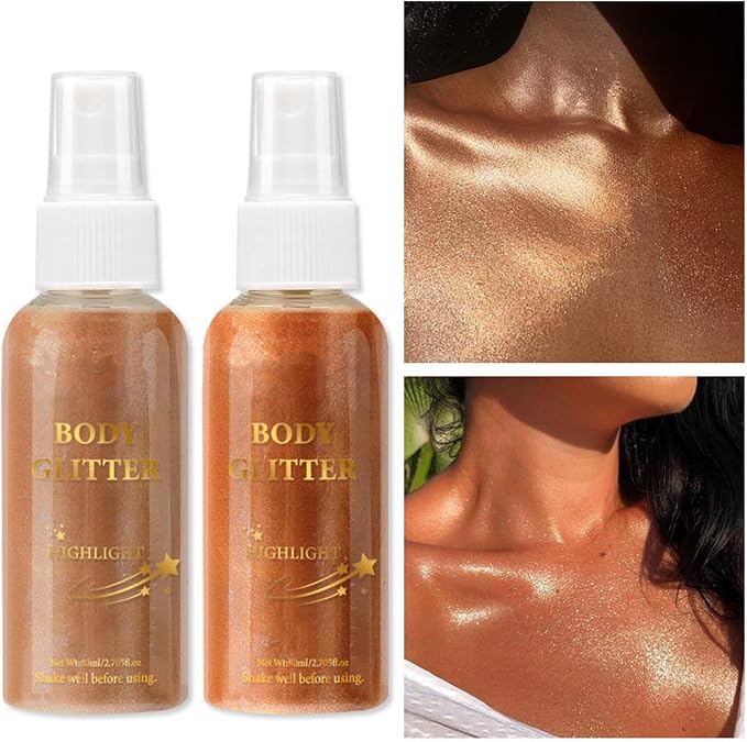 MAEPEOR Body Glitter Spray 4 Colors Quick-Drying and Non-Sticky Body Glitter Spray Moisturizing Bronze Body Shimmer for Face Hair Body (80ML, 02 Rose Gold)