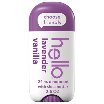 hello Lavender Vanilla Aluminum Free Deodorant for Women and Men with Shea Butter, 24-Hour Freshness, Baking Soda Free Deodorant, Dermatologically Tested, 2.6 oz Stick