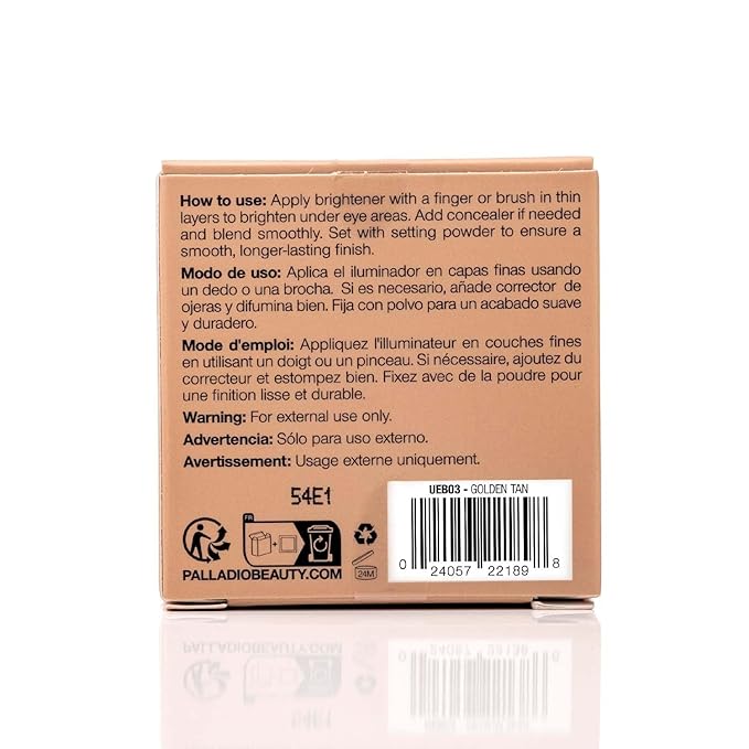 Palladio Under Eye Brightener, Conceal, Brightens, Reduces Appearance of Dark Circles, With Caffeine Peptides & Vitamin E, Tired Skin Color Correcting Brightener & Primer (Golden Tan)