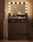 MIRROTOWEL Vanity Desk with Mirror and Lights, Dressing Table with Large Drawer, 2 Level Storage Dresser & 3 Lighting Modes Adjustable Brightness, Suitable for Bedroom