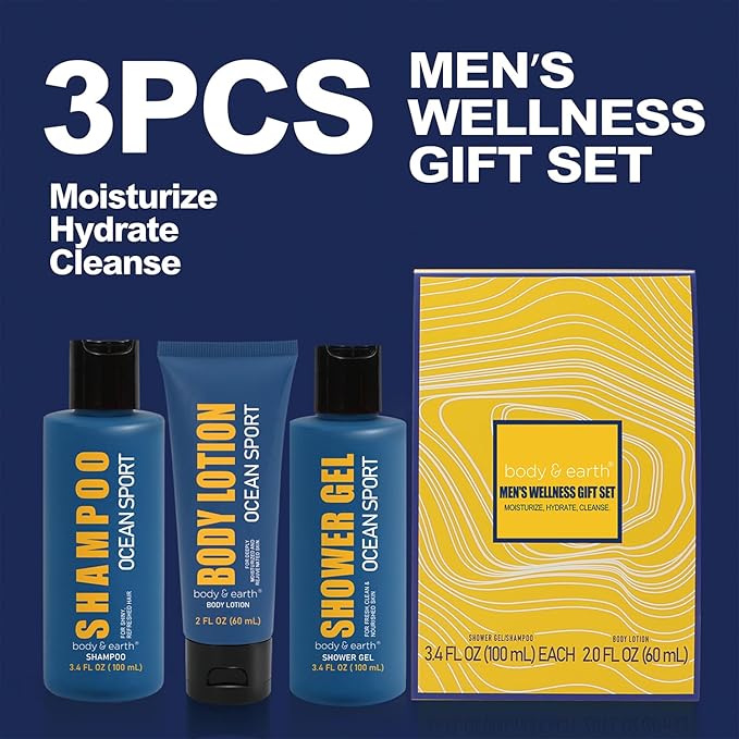 Bath and Body Gift Set for Men Body Wash Set with Fresh Ocean Scent Shower Gel, Body Lotion, Shampoo, Birthday Gifts for Men,regalos para hombre, Birthday Gifts for Him