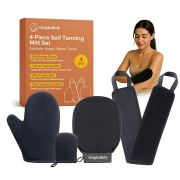 4 Pack Self Tanning Mitt Applicator Kit,Tanning Glove for Self Tan Mitt,Self Tanner Back Applicator,Mini Tan Mit, Exfoliating Mitt, for Sunless Streak-Free Fake Tanning