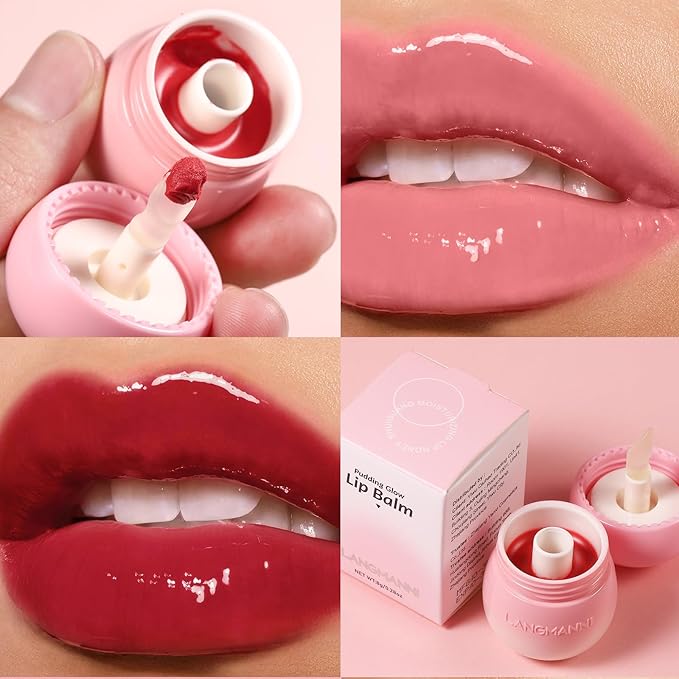 LANGMANNI Pudding Glow Lip Balm | Velvet-Smooth Lip Gloss for Nourished, Glowing Lips | Hydrating, Non-Sticky Glossy Tinted Lip Balm Makeup 0.28 Oz (#4, 1)