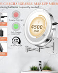 30X/1X Wall Mounted Lighted Makeup Mirror, 10'' Double Sided 4500mAh Rechargeable Magnifying Bathroom Mirror with Light, 3 Color Modes Touch Dimmable Extended Arm 360 Rotation with Adapter,Chrome