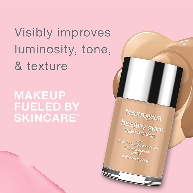 Neutrogena Healthy Skin Liquid Foundation Makeup with Broad Spectrum SPF 20 Sunscreen, Lightweight, Medium Coverage Makeup with Sunscreen and Pro-Vitamin B5, Fresh Beige 70, 1 fl. oz