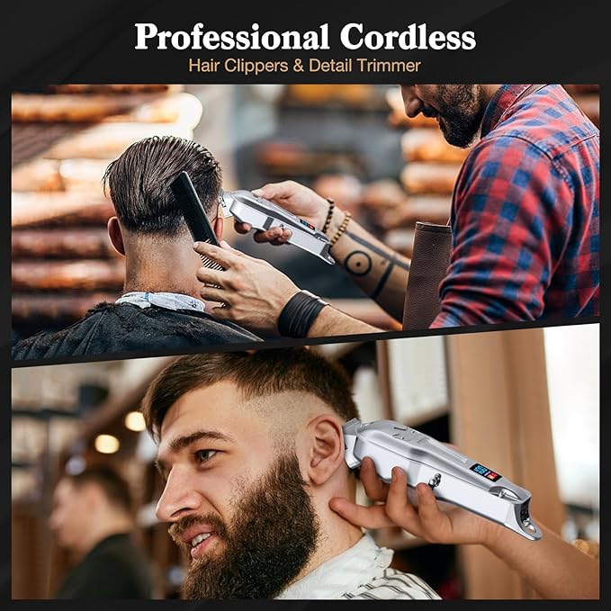 Ufree Hair Clippers for Men Professional, Barber Clippers and Trimmers Set, Cordless Hair Clippers for Hair Cutting Kit with LED Display, Electric Hair Trimmer, Gifts for Men, Silver