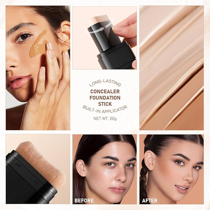 Long-Lasting Concealer Foundation Stick, Full Coverage Foundation Stick, Contouring foundation, Cover Blemishes for All Skin Types (NATURAL)