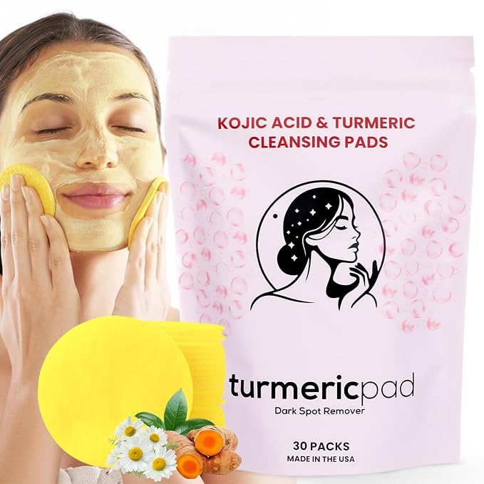 Turmeric Kojic Acid Cleansing Pads, 30 Count | Soothing Chamomile | Nourishing & Brightening, Oil Control & Even Skin Tone for All Skin Types