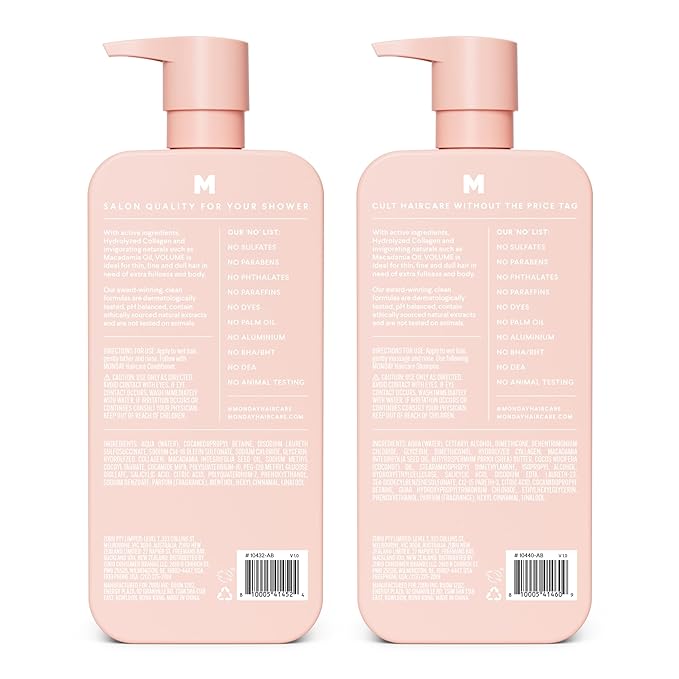 MONDAY HAIRCARE Volume Shampoo + Conditioner Set (2 Count) 27 oz. For Thin, Fine, and Oily Hair Made with Coconut Oil, Ginger Extract, and Vitamin E 100% Recyclable Bottle