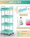 Goovilla 4 Tier Rolling Utility Cart Organizer with Removable Drawer, Stable and Sturdy Blue Rolling Storage Carts with 2 Lockable Wheels for Bathroom, Kitchen, Snack, Craft, Makeup, Baby Essentials