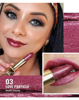 Oulac Burgundy Lipstick for Women with Metallic 3D Shine Lightweight Hydrating Formula, High Impact Lip Color, Vegan Beauty, Full Coverage Lip Makeup, Christmas Gifts for Women, Love Particle(03)