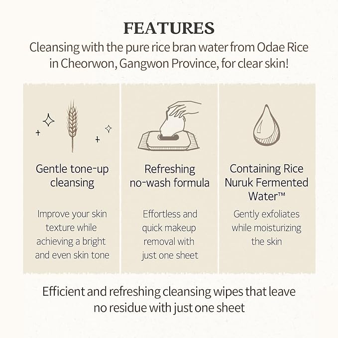 SKINFOOD Rice Cleansing Wipes - Daily Hypoallergenic Rice Nourishing Makeup Remover Tissue Wipe - Facial Skin Clear & Refreshed - Korean Beauty Face Wipes for Women - Travel Makeup Wipes (80 Sheets)