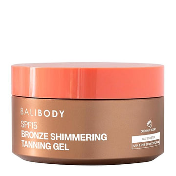 Bali Body Bronze Shimmering Tanning Gel SPF 15 – Sun-Kissed Glow with Coconut Scent, Carrot Root & Vitamin E – Organic Bronzer & Shimmer Sunscreen for Quick Tan, Hydration & Even Skin Tone