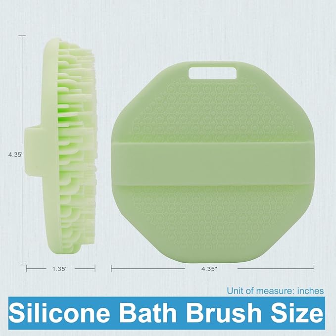 Silicone Body Scrubber, Exfoliating Shower Scrubber, Non-Slip Handle for Easy Cleaning, Travel Friendly (Green)