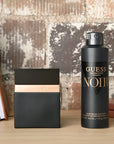 Guess Seductive Noir Men/Homme Eau de Toilette 4 Piece Gift Set - Cologne Spray 3.4 Fl. Oz., Deodorizing Body Spray 6.0 Oz., Shower Gel 3.4 Fl. Oz., & Pouch