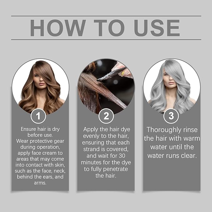 2-in-1 Natural Essence Extract Silver Hair Dye, Caremey No Bleaching SilverGrey & Smoke Grey Hair (1pcs)