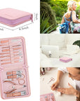 FAMILIFE Manicure Set, Professional Nail Kit Stainless Steel Nail Clipper Set, 13PCS Beauty Tools Manicure Kit Pedicure Tools, with Portable Pink Leather Travel Case for Her