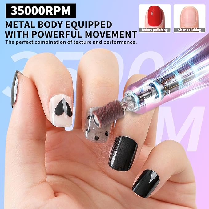 Portable Nail Drill Cordless,35000 RPM Electric Nail File with Holder,Rechargeable Nail Drill E Filer for Nails,Electric Nail Buffer Nail Dremel Tool for Women (Gradient Purple Blue)